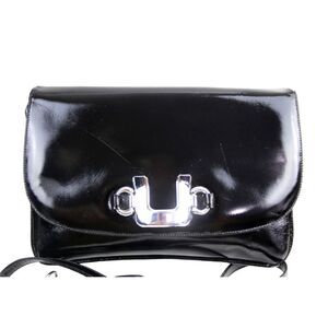 Aldana ITALY PATENT BLACK GENUINE LEATHER FLAP SHOULDER BAG HANDBAG CLUTCH PURSE